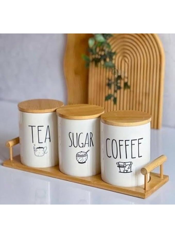 Portal Rustic Country 3-Pack Porcelain Airtight Canister Set for Coffee Sugar Tea Storage Kitchen Jars Cream 31cm Durable Ceramic Containers with Lids Pantry Organization - Image 2